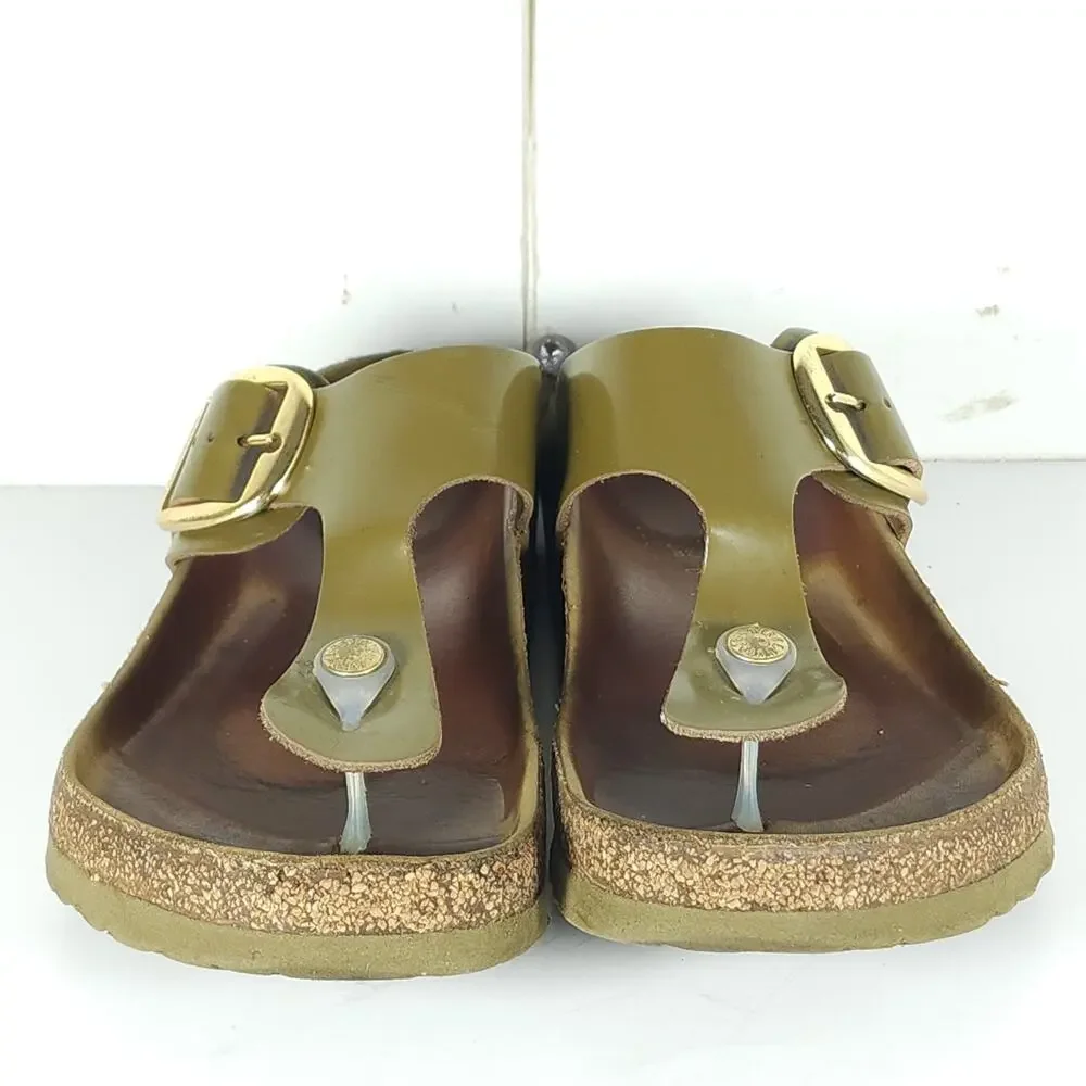 Birkenstock Women's Gizeh Big Buckle EU39 US8 Patent Leather Green Thong Sandal
